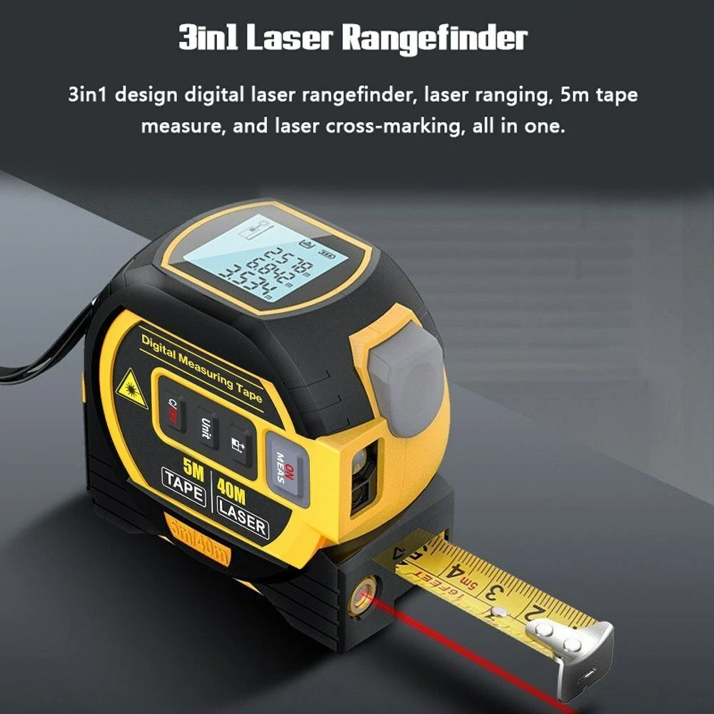 3in1 60m Laser Ruler Laser Measuring Rangefinder LCD Display Distance Meter
