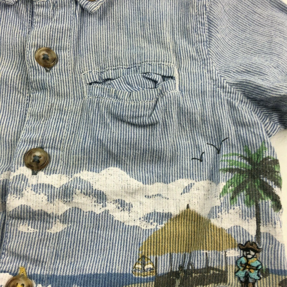 Notting Hill MONSOON Boys 12-18 Month Shirt Embroidered Patches Ship Car Blue  - Image 2 of 4