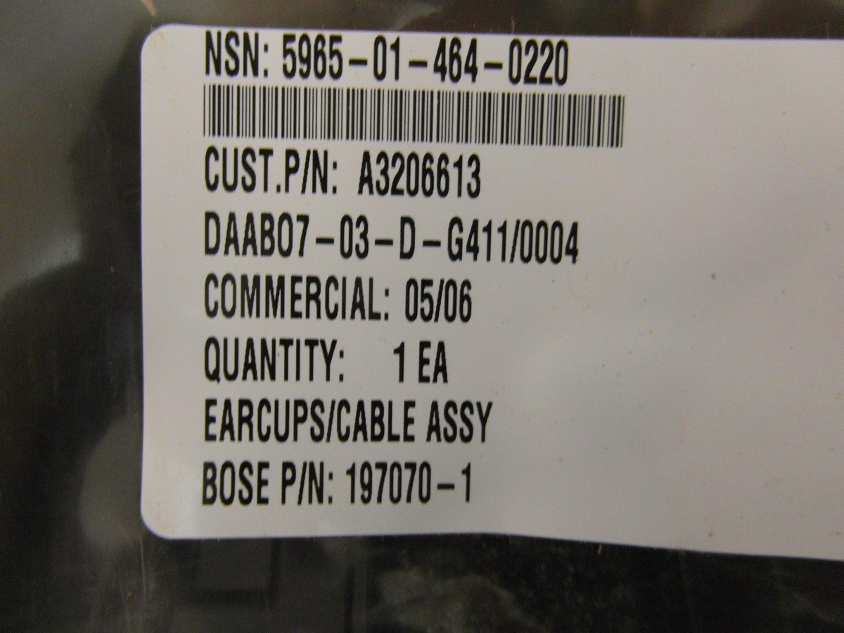 NEW Bose Aviation Noise Canceling Headset NSN 5965-01-464-0220 EAR