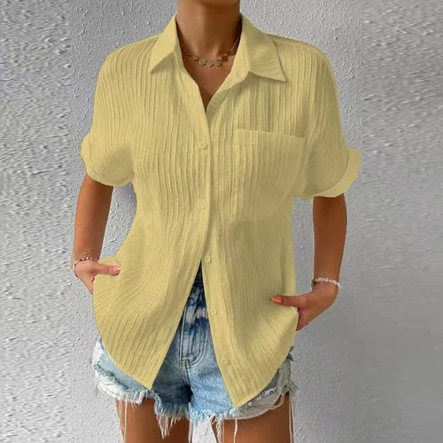 Summer Womens Tunic Shirts Ladies Short Sleeve Button Down Blouse Tops T Shirts - Photo 17/38