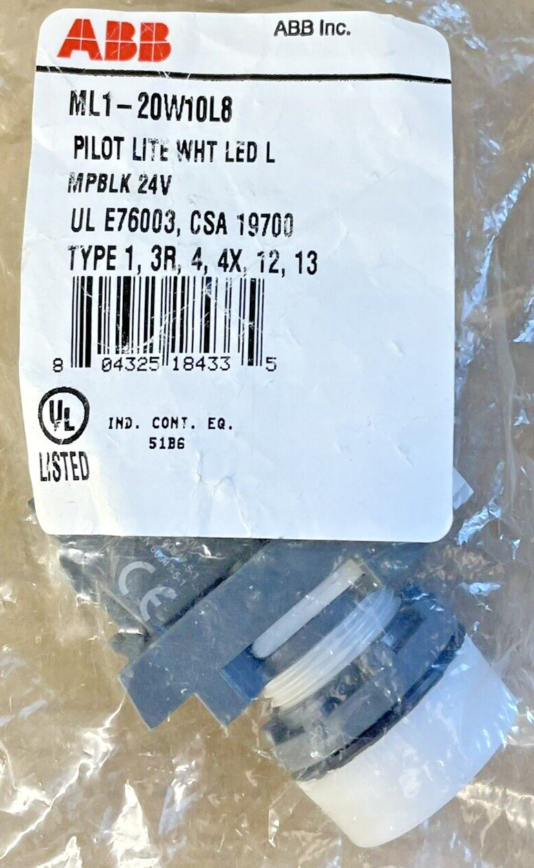 ABB ML1-20W10L8, White LED Pilot Light, NEW