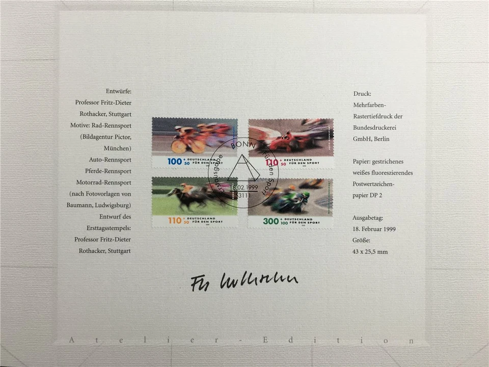 GERMANY ART-EDITION 1999/04 SPORT REITEN RADFAHREN MOTORSPORT - Image 3 of 4