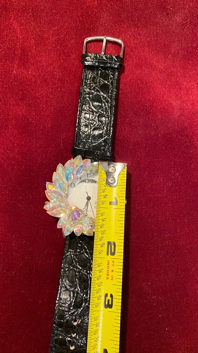 Erica Courtney Vintage 80s Rhinestone Crescent Moon Dial Watch Vintage Erica Courtney Watch, Half Moon Rhinestone Accent  main image 2