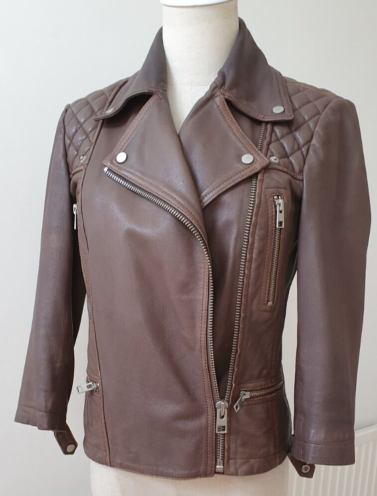 GORGEOUS***ALL SAINTS CROPPED CARGO LEATHER JACKET, UK6, US2, EU34
