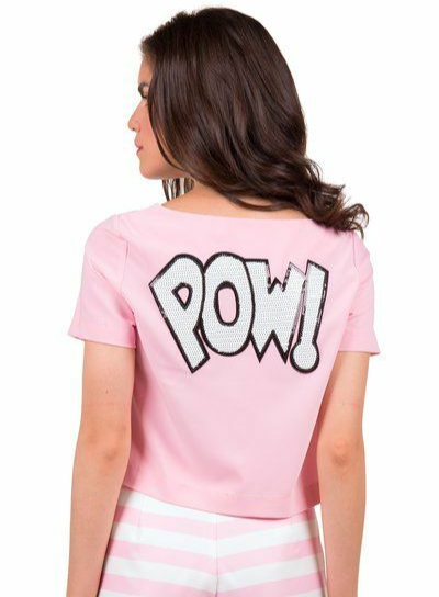 Minueto Cropped Pow Top T-Shirt Womens Short Sleeve Boat Neck 8-10 Uk BNWT Pink