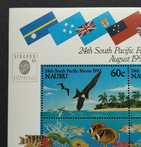1993 Australia Nauru Birds Fish Corals Flags MS + Overprint Singapore Exhibition - Picture 7 of 7