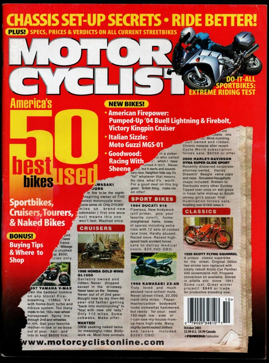 OCTOBER 2003 MOTORCYCLIST MAGAZINE, BUELL FIREBOLT, LIGHTNING