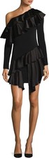 Alice + Olivia Izzy One Shoulder Ruffle Dress Black Size 4 NWOT