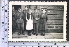 1942 WW2 German Military Soldiers Posing Woman on Street BW Photo Snapshot
