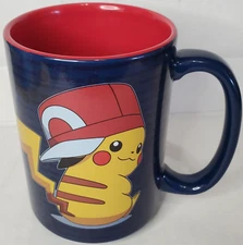 2016 Just Funky Blue Pokemon Pikachu & Ash Ceramic Coffee Cup Mug 16oz