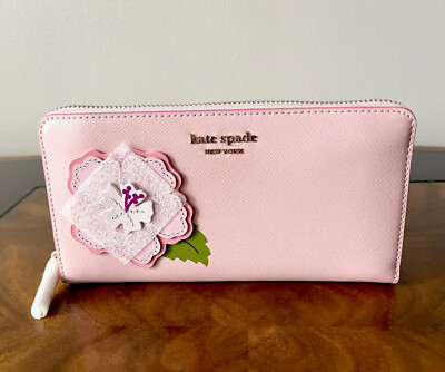 Kate Spade Hawaiian Hibiscus Flower Applique Tutu Pink Leather Zip