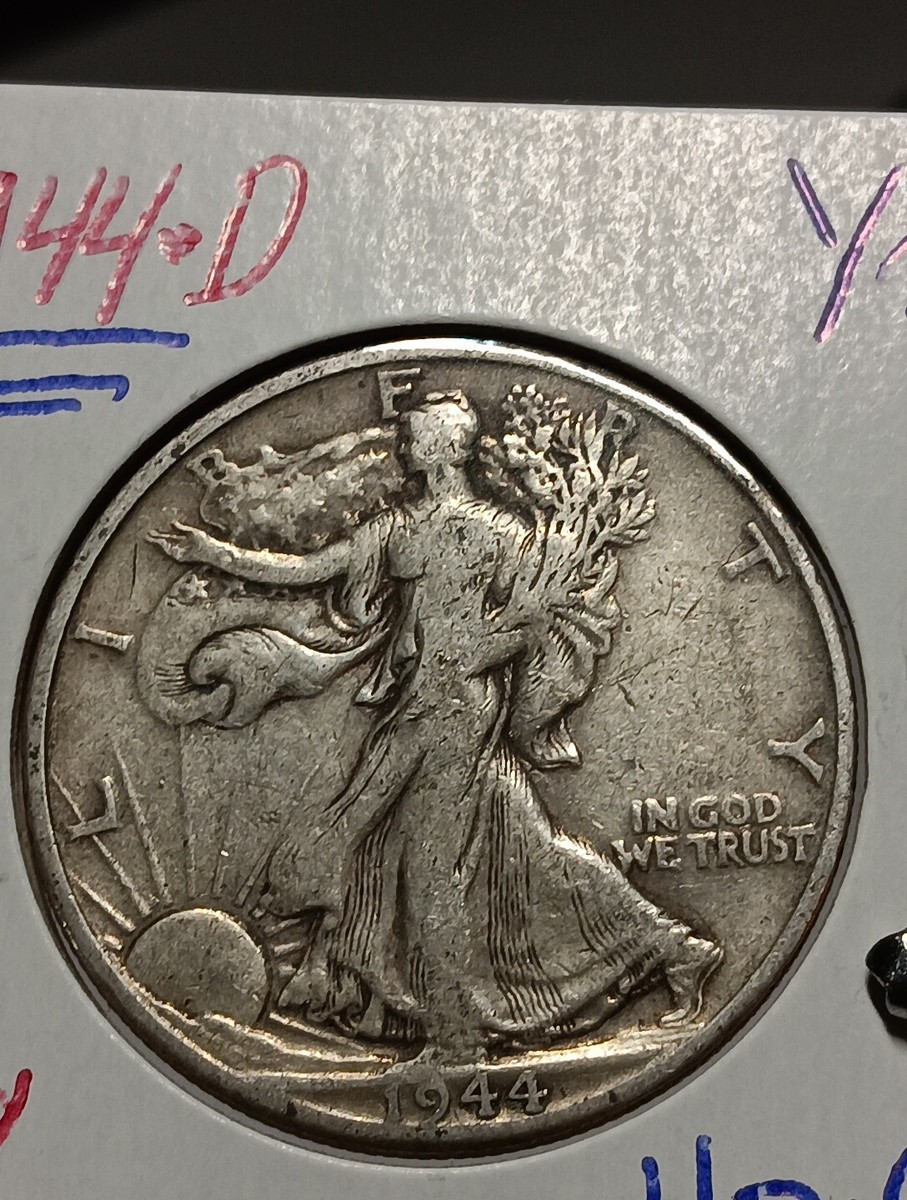 👉1944 -D Walking Liberty Silver Half Dollar Xf/ Au CHOICE F/255