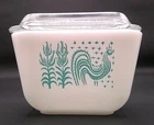 Pyrex Amish Butterprint Turquoise Rooster 501 Lidded Refrigerator Dish 1950's