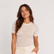 SKIMS Summer Mesh T-Shirt Bodysuit Bone Large