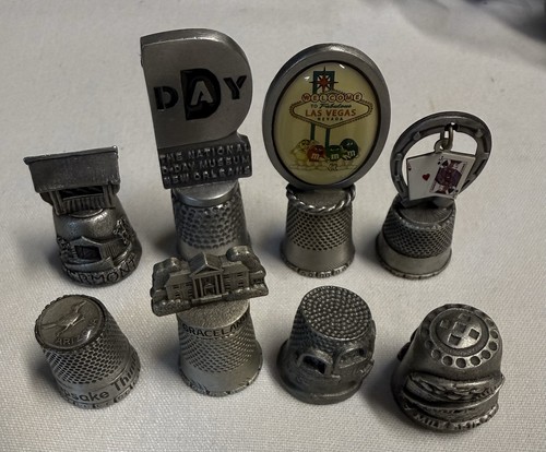 Lot #2- 8 Vintage Assorted Thimbles Pewter