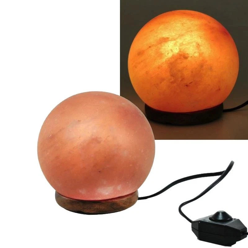 Lampada di sale rosa dell'Himalaya naturale salgemma sfera palla legno 3,5 kg