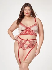 Seven ’til Midnight Queen Floral Contrast Embroidery Bustier Bra Set Red