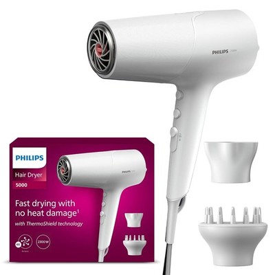 Philips Haartrockner 5000 Series, ThermoShield Technologie, 2.100 W, Weiß