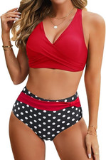 2 Piece Tummy Control High Waist Bikini Tankini Set Swimsuit Cups B-C Size XL 16