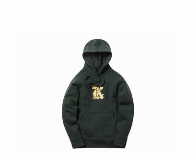 KITH Gothic K Forest Green Gold Logo Pullover Hoodie Large FW18 KH2261-106 NWT