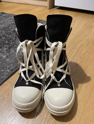 Size 9 Rick Owens  Laced Up  High Top Sneaker Black