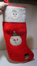 Vintage original Christmas stocking RED with Santa and snowman 1960's lined