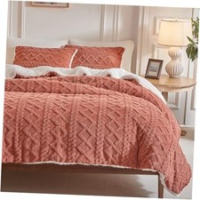 3-Piece Fluffy Faux Fur Sherpa Comforter Set, Queen 88"x88" Brownish Red