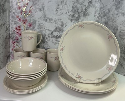 Vintage Corelle English Breakfast Dinnerware Set Corning 16 Pc Plates Bowls Mugs