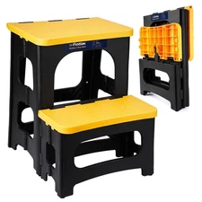 Folding 2 Step Stools8" & 17" Dual HeightsFoldable Step Stool for Adults and ...