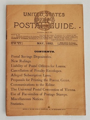may 1892 antique USPS POSTAL GUIDE rulings cancel penalty faux postage stamps