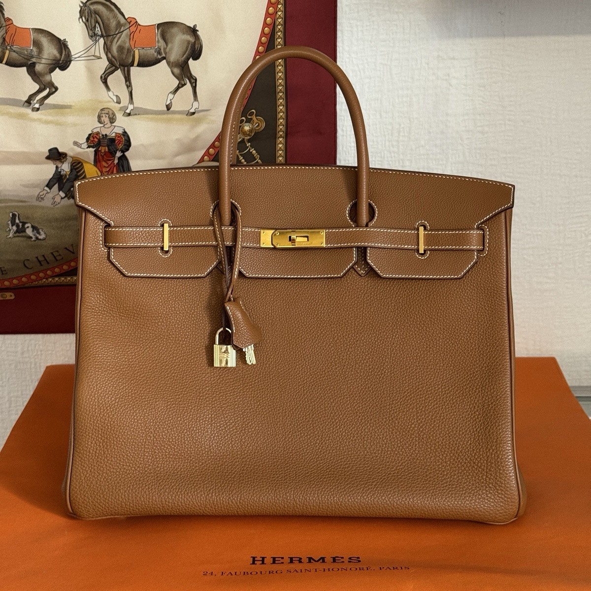 Hermes Birkin Bag 40 Veau Togo Leder Braun/Beige Gold mit Orig