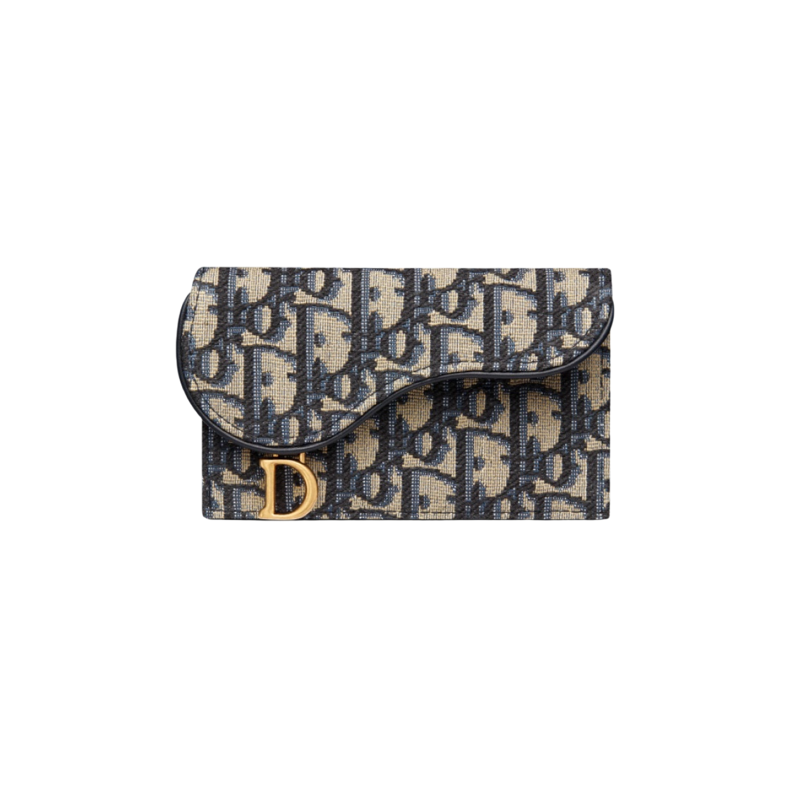 Dior Saddle Flap Compact Zipped Card Holder in Blue Oblique Jacquard