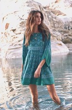 Spell Women’s Jewel Tunic Dress Size M 10 Pretty Blue Floral Boho Beach Style