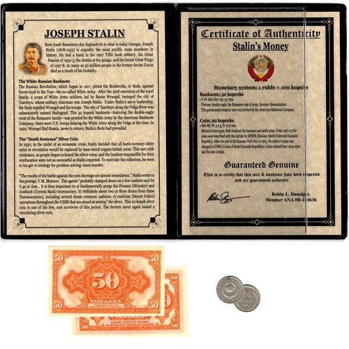 Russia Joseph Stalin "White Russian" Banknote & Death Sentence Silver Coin Set