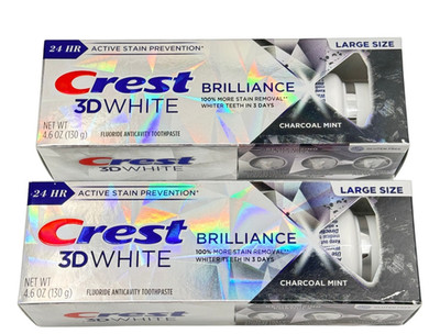 2 Pack Crest 3D White Brilliance Charcoal Mint Toothpaste 4.6oz
