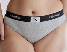 CALVIN KLEIN 1996 Modern Cotton Heather Grey White Thong Panty Womens Plus Sz 1X