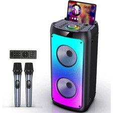 JYX Singing Machine with 2 Wireless Microphones Portable Bluetooth Karaoke with