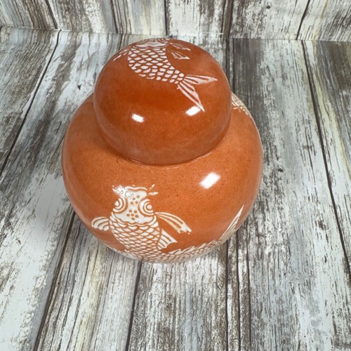 Vintage Neiman Marcus Koi Fish Ginger Jar Vase Orange Made in Hong Kong - Picture 3 of 10