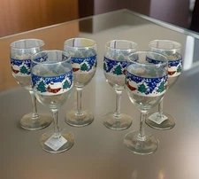 6 HTF Tienshan Folkcraft Cabin In The Snow Wine glasses by Libbey.