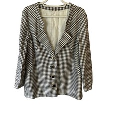 Vintage 80s 90s Black and White Wool Blend Checkered Blazer Size S M Minimalist