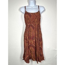 Paisley Babydoll Boho Mini Dress Y2K Straps Rust Medium Western Cottage Rodeo