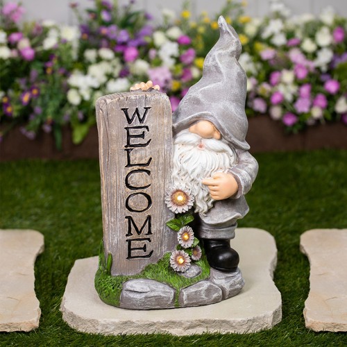 Northlight LED Solar Lighted Floral Gnome Welcome Outdoor Garden Statue - 15.5"