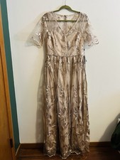 Adrianna Papell Embroidered Long Ballgown Dress Champagne Gold Size 10
