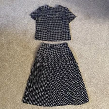 Le Suit Vintage Skirt Suit Navy Blue White Pleated Size 12