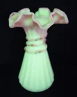 FENTON Art Glass Burmese Ruffled Satin Hand Painted Wheat Vase 7.5"