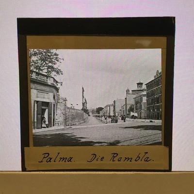 altes Glasdia Fotoplatte/ antique glass slide   Palma de Mallorca/ La Rambla