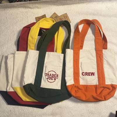 Trader Joe s Canvas Mini Tote Bag Set of 4 + RARE ORANGE CREW Mini Tote Bag NEW