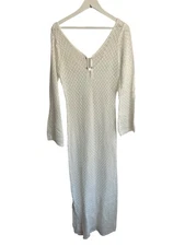 No Brand White Knitted Long Sleeve Beach Dress Size M 10 12 