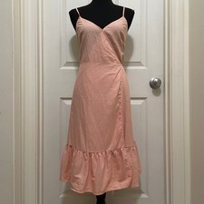 GAP Ruffle Cami Wrap Dress Linen Blend Peach Cottage Minimalist Coastal XS