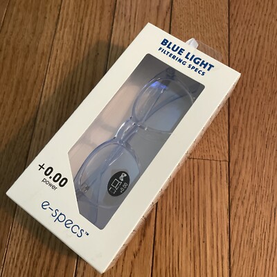 E-specs Blue Light Filtering Glasses +0.00 Power Clear Blue Computer Gaming